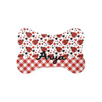 Ladybugs & Gingham Bone Shaped Dog Food Mat (Small) (Personalized)