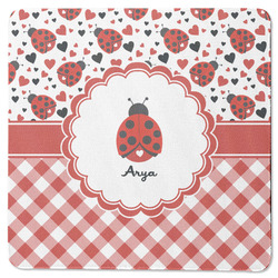 Ladybugs & Gingham Square Rubber Backed Coaster (Personalized)