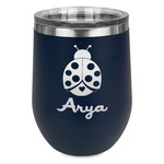 Ladybugs & Gingham Stemless Stainless Steel Wine Tumbler - Navy - Single Sided (Personalized)