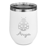 Ladybugs & Gingham Stemless Stainless Steel Wine Tumbler - White - Single Sided (Personalized)