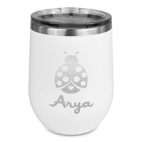 Custom Ladybugs & Gingham Stemless Stainless Steel Wine Tumbler - White - Single Sided (Personalized)