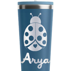 Ladybugs & Gingham RTIC Everyday Tumbler with Straw - 28oz - Steel Blue - Double-Sided (Personalized)