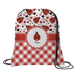Ladybugs & Gingham Drawstring Backpack - Medium (Personalized)