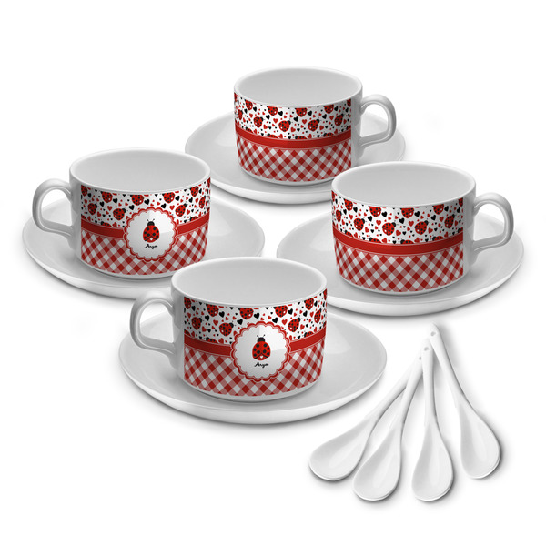 Custom Ladybugs & Gingham Tea Cup - Set of 4 (Personalized)