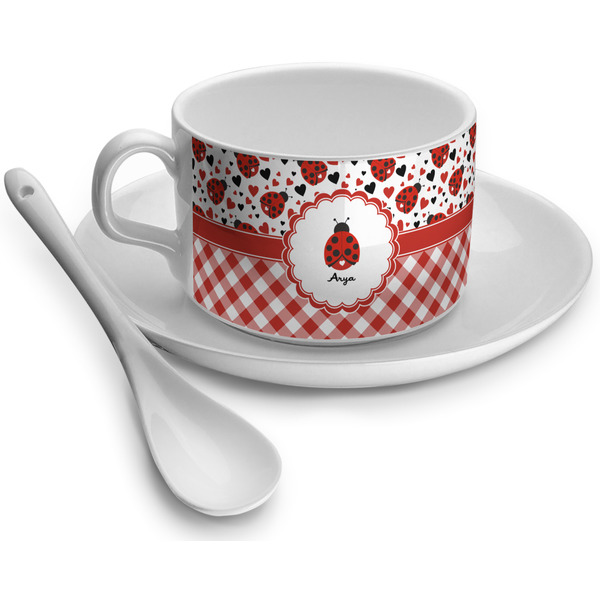 Custom Ladybugs & Gingham Tea Cup (Personalized)