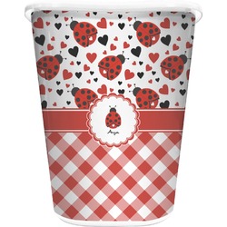 Ladybugs & Gingham Waste Basket - Double Sided (White) (Personalized)