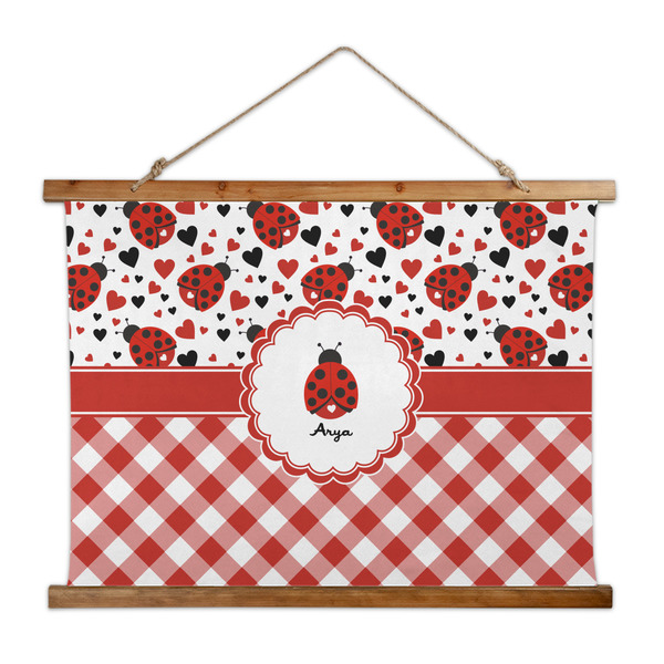 Custom Ladybugs & Gingham Wall Hanging Tapestry - Wide (Personalized)