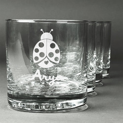 Ladybugs & Gingham Whiskey Glasses (Set of 4) (Personalized)