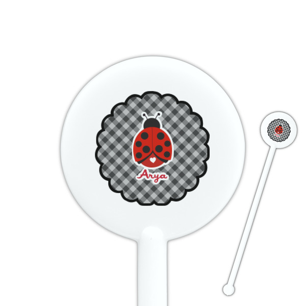 Custom Ladybugs & Gingham 5.5" Round Plastic Stir Sticks - White - Double Sided (Personalized)