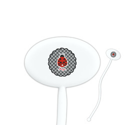 Ladybugs & Gingham 7" Oval Plastic Stir Sticks - White - Double Sided (Personalized)