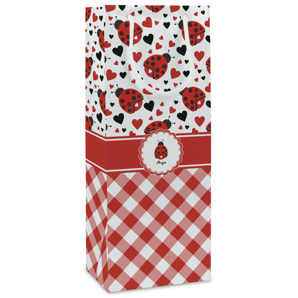 Custom Ladybugs & Gingham Wine Gift Bags - Matte (Personalized)