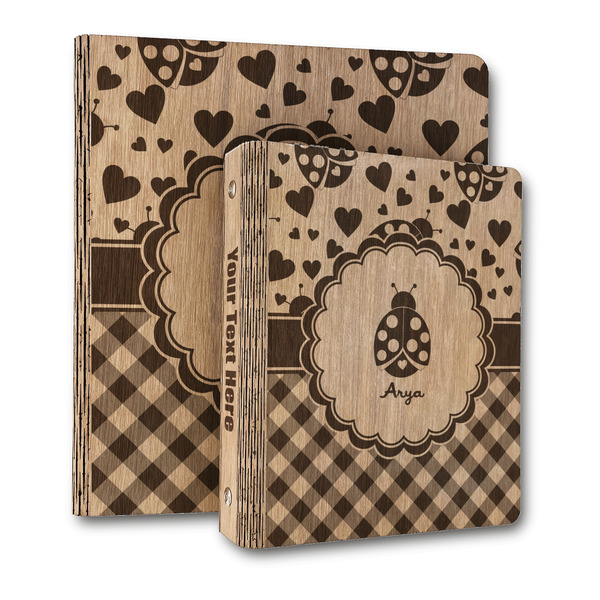 Custom Ladybugs & Gingham Wood 3-Ring Binder (Personalized)