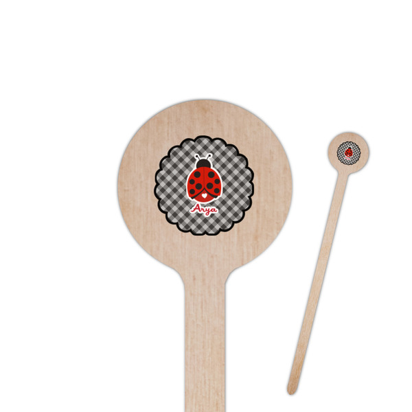 Custom Ladybugs & Gingham 7.5" Round Wooden Stir Sticks - Single Sided (Personalized)