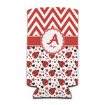 Ladybugs & Chevron Can Cooler (tall 12 oz) (Personalized)