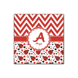 Ladybugs & Chevron Wood Print - 12x12 (Personalized)