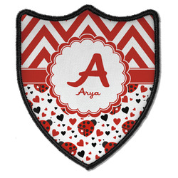 Ladybugs & Chevron Iron On Shield Patch B w/ Name and Initial