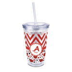 Ladybugs & Chevron 16oz Double Wall Acrylic Tumbler with Lid & Straw - Full Print (Personalized)