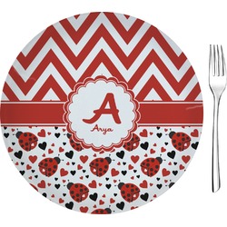 Ladybugs & Chevron 8" Glass Appetizer / Dessert Plates - Single or Set (Personalized)