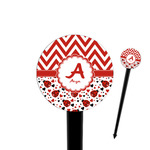 Ladybugs & Chevron 4" Round Plastic Food Picks - Black - Single Sided (Personalized)