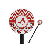 Ladybugs & Chevron 5.5" Round Plastic Stir Sticks - Black - Double Sided (Personalized)