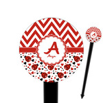 Ladybugs & Chevron 6" Round Plastic Food Picks - Black - Single Sided (Personalized)