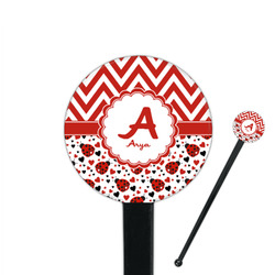 Ladybugs & Chevron 7" Round Plastic Stir Sticks - Black - Single Sided (Personalized)