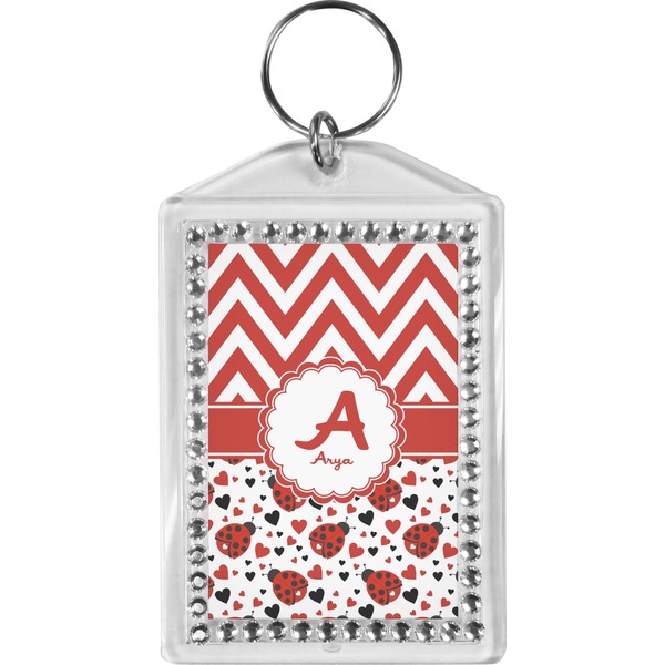 Custom Ladybugs & Chevron Bling Keychain (Personalized)