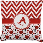 Ladybugs & Chevron Faux-Linen Throw Pillow 16" (Personalized)