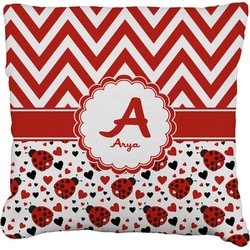 Ladybugs & Chevron Faux-Linen Throw Pillow 16" (Personalized)