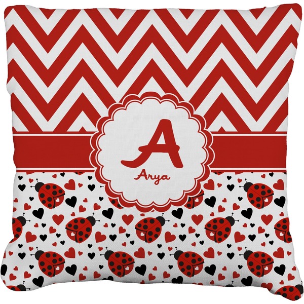 Custom Ladybugs & Chevron Faux-Linen Throw Pillow 16" (Personalized)