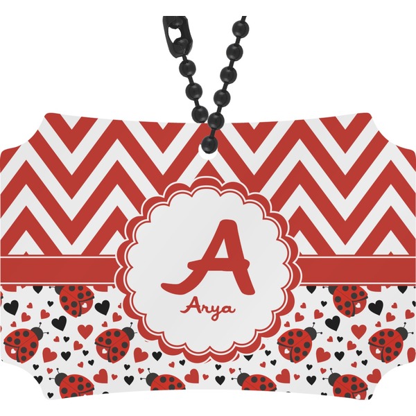 Custom Ladybugs & Chevron Rear View Mirror Ornament (Personalized)