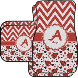 Ladybugs & Chevron Car Floor Mats Set - 2 Front & 2 Back (Personalized)