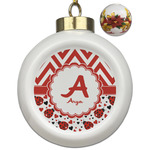 Ladybugs & Chevron Ceramic Ball Ornaments - Poinsettia Garland (Personalized)