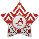 Ladybugs & Chevron Star Ceramic Ornament w/ Name and Initial