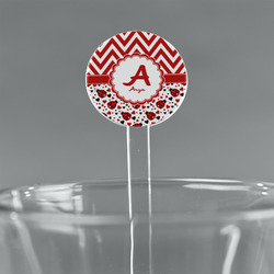 Ladybugs & Chevron 7" Round Plastic Stir Sticks - Clear (Personalized)