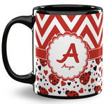 Ladybugs & Chevron 11 Oz Coffee Mug - Black (Personalized)