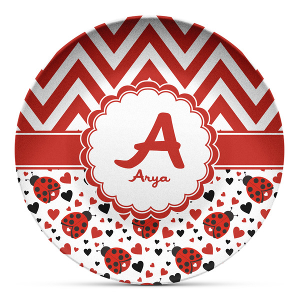 Custom Ladybugs & Chevron Microwave Safe Plastic Plate - Composite Polymer (Personalized)