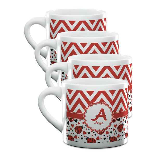 Custom Ladybugs & Chevron Double Shot Espresso Cups - Set of 4 (Personalized)