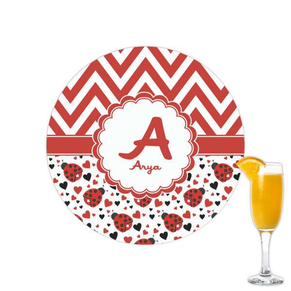 Custom Ladybugs & Chevron Printed Drink Topper - 2.15" (Personalized)