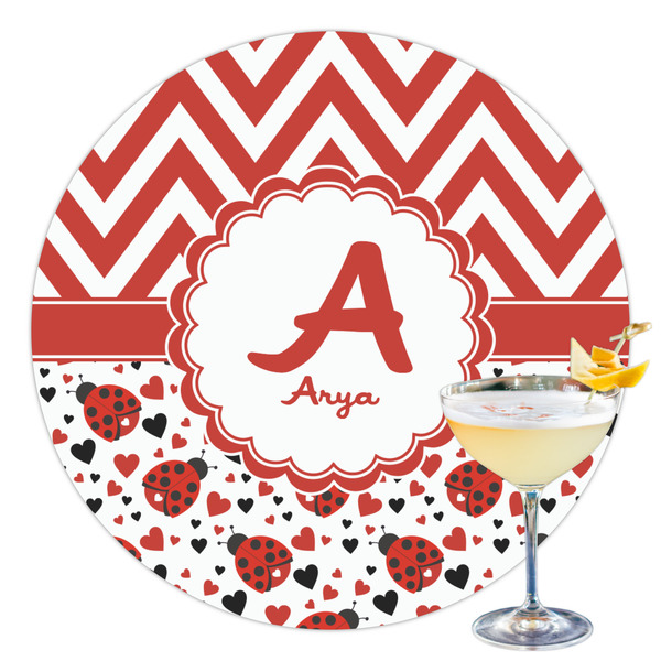 Custom Ladybugs & Chevron Printed Drink Topper - 3.5" (Personalized)