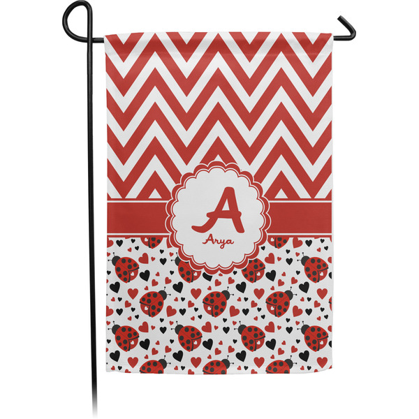 Custom Ladybugs & Chevron Small Garden Flag - Single Sided w/ Name and Initial