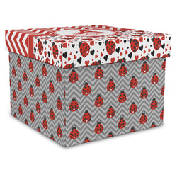 Ladybugs & Chevron Gift Box with Lid - Canvas Wrapped - X-Large (Personalized)