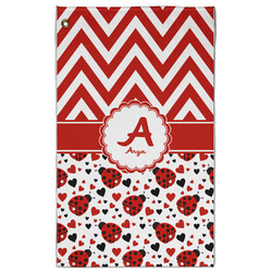 Ladybugs & Chevron Golf Towel - Poly-Cotton Blend - Large w/ Name and Initial