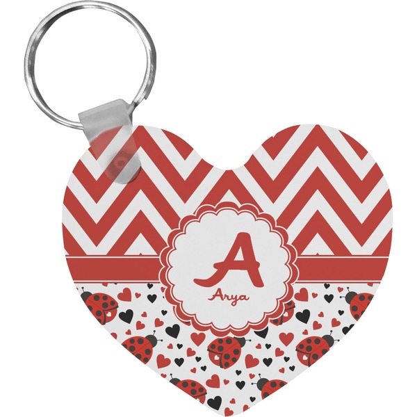 Custom Ladybugs & Chevron Heart Plastic Keychain w/ Name and Initial