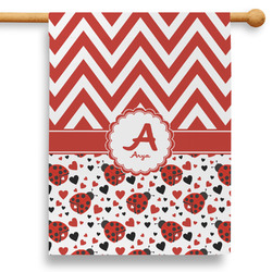 Ladybugs & Chevron 28" House Flag - Double Sided (Personalized)