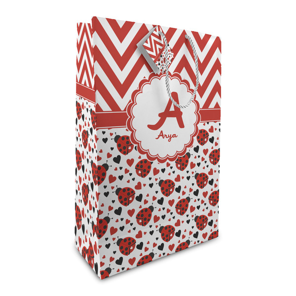 Custom Ladybugs & Chevron Large Gift Bag (Personalized)