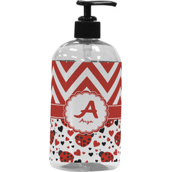 Ladybugs & Chevron Plastic Soap / Lotion Dispenser (16 oz - Large - Black) (Personalized)