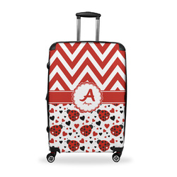 Ladybugs & Chevron Suitcase - 28" Large - Checked w/ Name and Initial