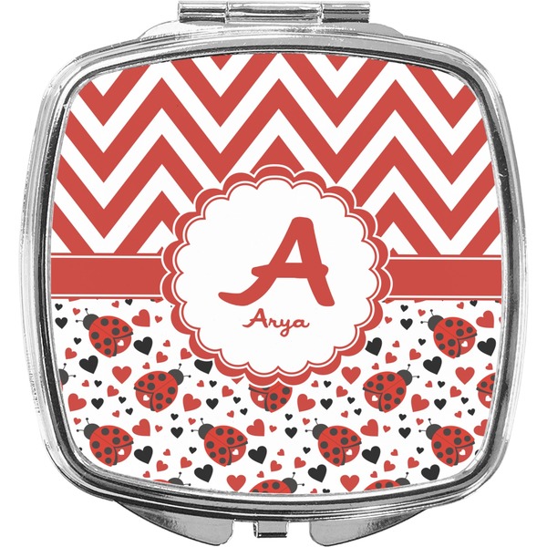 Custom Ladybugs & Chevron Compact Makeup Mirror (Personalized)