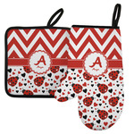 Ladybugs & Chevron Left Oven Mitt & Pot Holder Set w/ Name and Initial